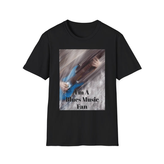 Blues Music Fan T-Shirt - Blue Guitar Unisex Softstyle Tee, Guitar Lover Gift, Musician Apparel, Concert Outfit, Blues Enthusiast Clothing