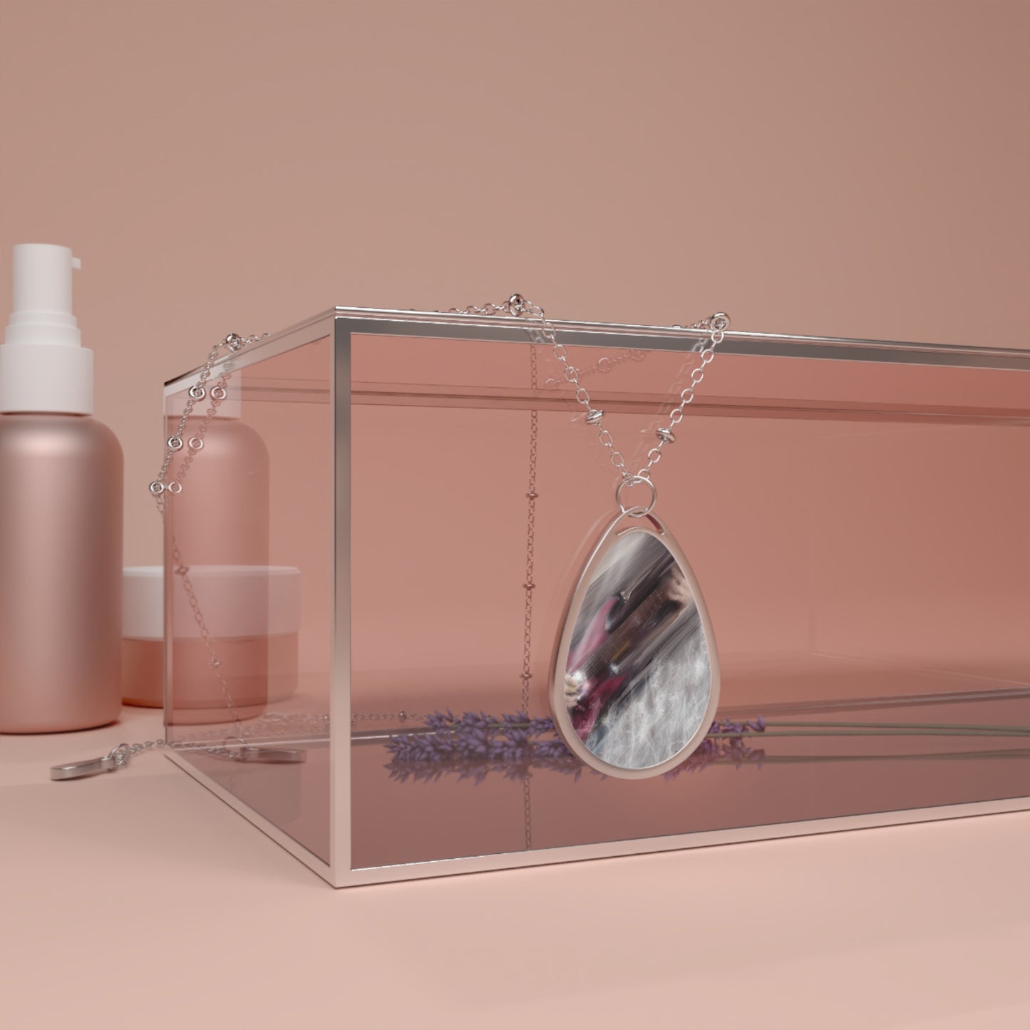 Personalized Oval Necklace - Elegant Keepsake Jewelry for Music Lovers - Red Guitar