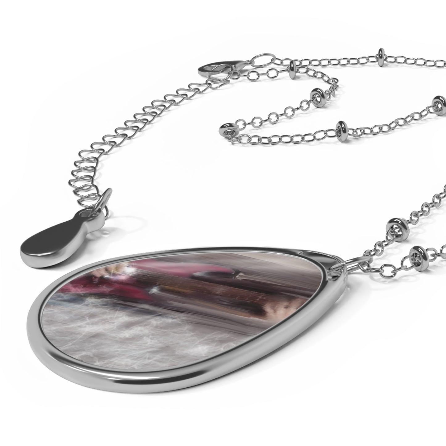 Personalized Oval Necklace - Elegant Keepsake Jewelry for Music Lovers - Red Guitar