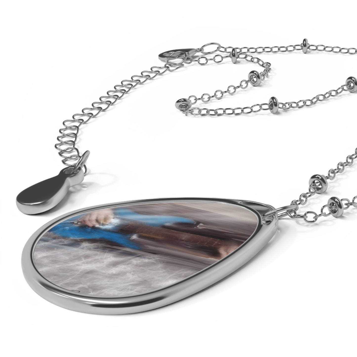 Personalized Oval Necklace - Elegant Keepsake Jewelry for Music Lovers - Blue Guitar