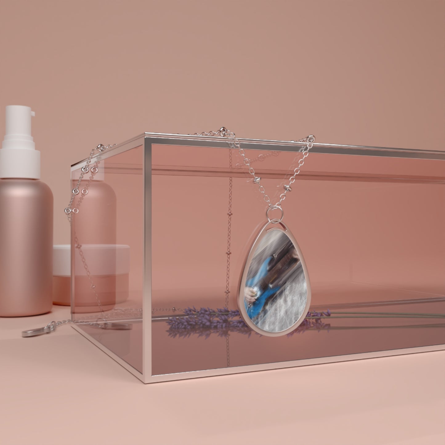 Personalized Oval Necklace - Elegant Keepsake Jewelry for Music Lovers - Blue Guitar