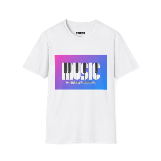 Blues Music Fan T-Shirt music piano keys - Unisex Softstyle Tee, Guitar Lover Gift, Musician Apparel, Concert Outfit, Blues Enthusiast Clothing