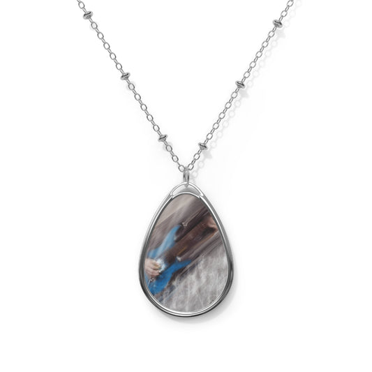 Personalized Oval Necklace - Elegant Keepsake Jewelry for Music Lovers - Blue Guitar