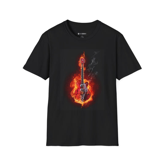 Blues Music Fan T-Shirt fire elec guitar - Unisex Softstyle Tee, Guitar Lover Gift, Musician Apparel, Concert Outfit, Blues Enthusiast Clothing