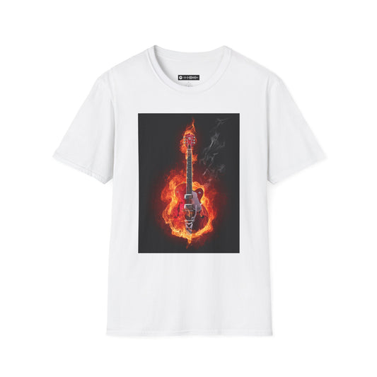 Blues Music Fan T-Shirt fire elec guitar - Unisex Softstyle Tee, Guitar Lover Gift, Musician Apparel, Concert Outfit, Blues Enthusiast Clothing